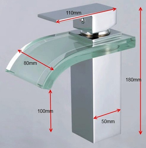 Technical image of Hydra Glass Waterfall Basin Tap With Curved Spout (Chrome).