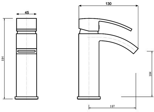 Technical image of Hydra Asti Waterfall Mono Basin Mixer Tap With Click Clack Waste.