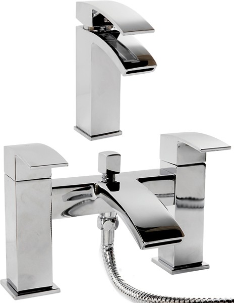 Larger image of Hydra Asti Waterfall Basin & Bath Shower Mixer Tap Set (Chrome).