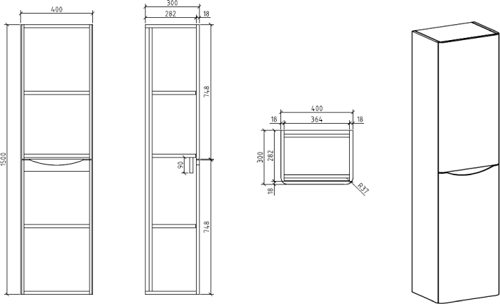 Technical image of Italia Furniture Bali Bathroom Furniture Pack 04 (Chestnut).