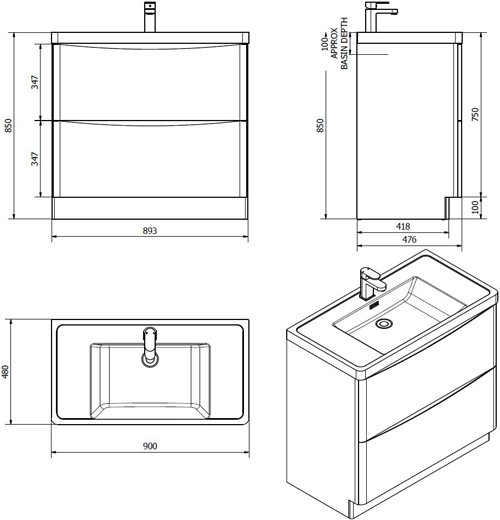 Technical image of Italia Furniture Bali Bathroom Furniture Pack 05 (Chestnut).