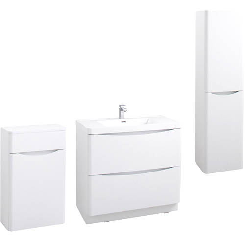 Larger image of Italia Furniture Bali Bathroom Furniture Pack 09 (Gloss White).