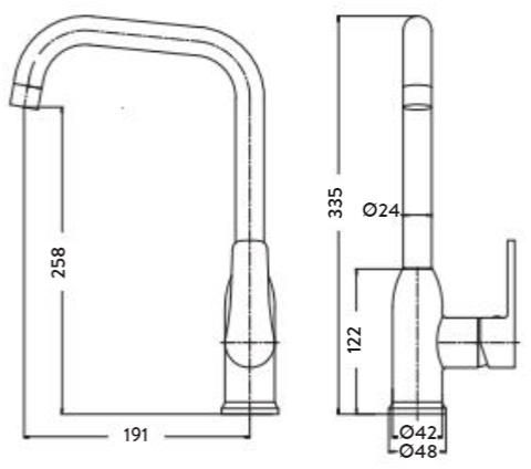 Technical image of Hydra Basel Kitchen Tap With Swivel Spout (Brushed Steel).