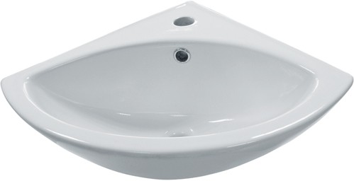 Larger image of Hydra Corner Basin & Brackets (1 Tap Hole).  Size 370x370mm.