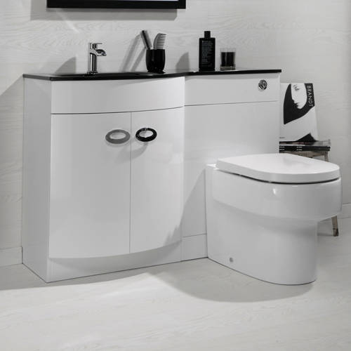 Example image of Italia Furniture Vanity Unit Pack With BTW Unit & Black Glass Basin (LH, White).