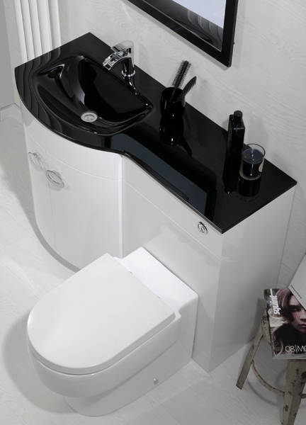 Example image of Italia Furniture Vanity Unit Pack With BTW Unit & Black Glass Basin (LH, White).
