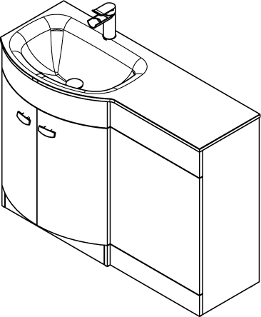 Technical image of Italia Furniture Vanity Unit Pack With BTW Unit & Black Glass Basin (LH, White).