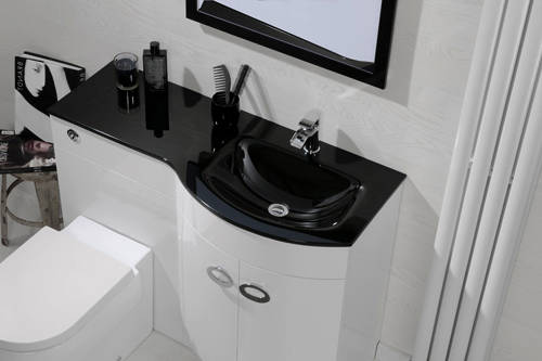 Example image of Italia Furniture Vanity Unit Pack With BTW Unit & Black Glass Basin (RH, White).