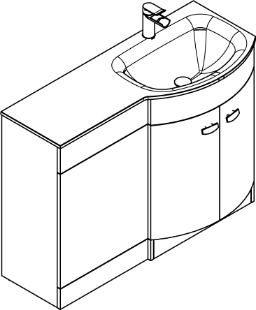Technical image of Italia Furniture Vanity Unit Pack With BTW Unit & Black Glass Basin (RH, White).