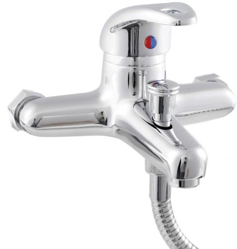 Larger image of Hydra Wall Mounted Bath Shower Mixer With Shower Kit (Chrome, Single Lever)