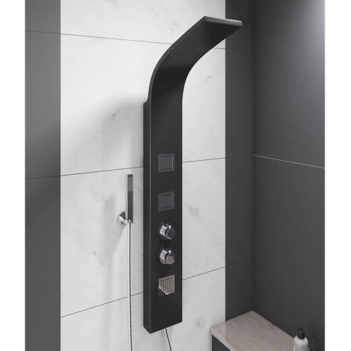 Larger image of Hydra Showers Thermostatic Shower Panel With Jets (Black).