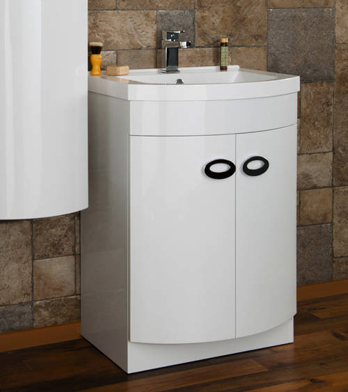 Example image of Italia Furniture D Shaped Vanity Unit With White Basin (White).