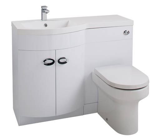 Example image of Italia Furniture Vanity Unit Pack With BTW Unit & White Basin (LH, White).