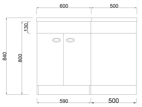 Technical image of Italia Furniture Vanity Unit Pack With BTW Unit & White Basin (LH, White).