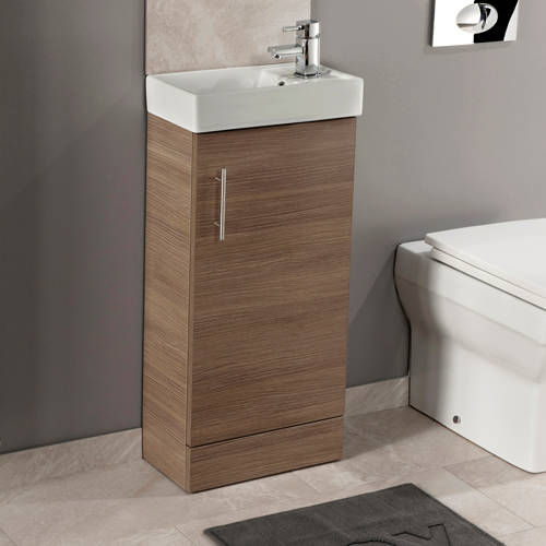 Example image of Italia Furniture Compact Vanity Unit With Ceramic Basin (Medium Oak).