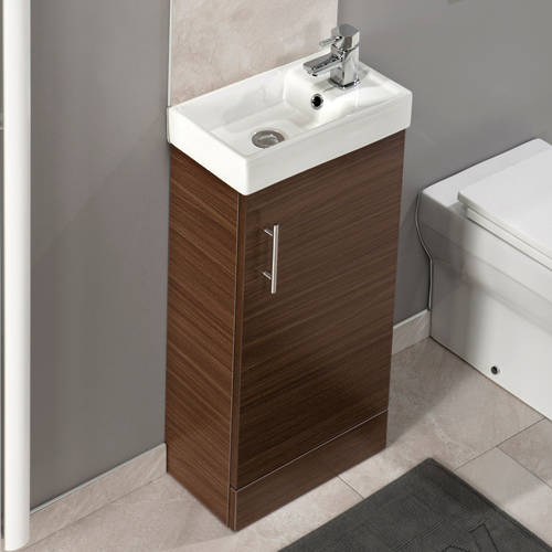 Larger image of Italia Furniture Compact Vanity Unit With Ceramic Basin (Walnut).