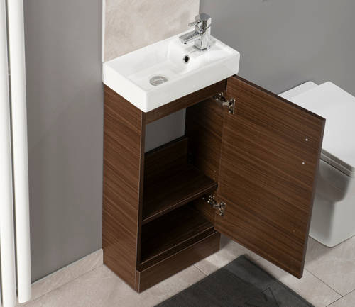 Example image of Italia Furniture Compact Vanity Unit With Ceramic Basin (Walnut).