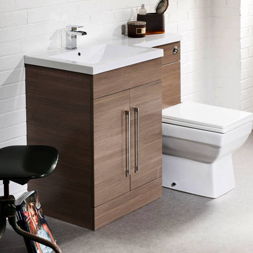 Larger image of Italia Furniture L Shaped Vanity Pack With BTW Unit & Basin (LH, Medium Oak).