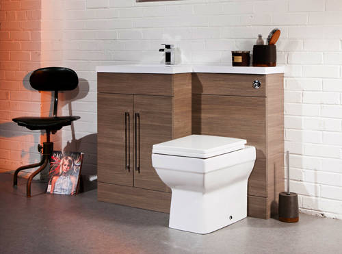 Example image of Italia Furniture L Shaped Vanity Pack With BTW Unit & Basin (LH, Medium Oak).