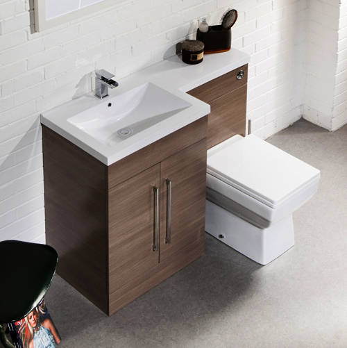 Example image of Italia Furniture L Shaped Vanity Pack With BTW Unit & Basin (LH, Medium Oak).