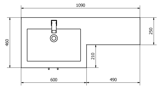 Technical image of Italia Furniture L Shaped Vanity Pack With BTW Unit & Basin (LH, Walnut).