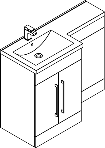 Technical image of Italia Furniture L Shaped Vanity Pack With BTW Unit & Basin (LH, Walnut).