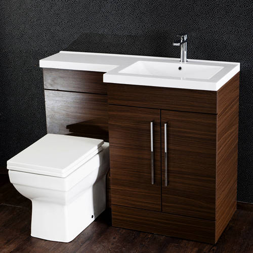 Larger image of Italia Furniture L Shaped Vanity Pack With BTW Unit & Basin (RH, Walnut).