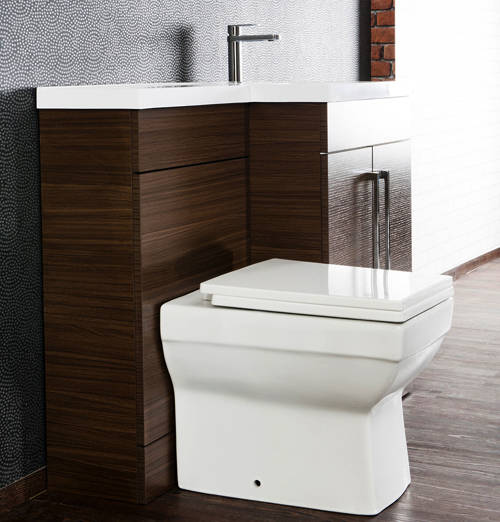 Example image of Italia Furniture L Shaped Vanity Pack With BTW Unit & Basin (RH, Walnut).