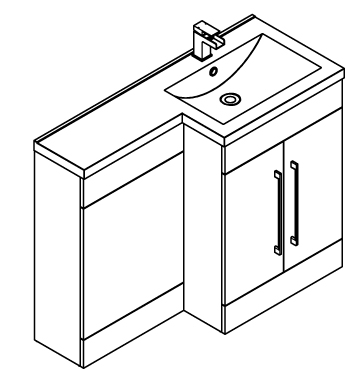 Technical image of Italia Furniture L Shaped Vanity Pack With BTW Unit & Basin (RH, Walnut).