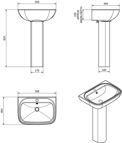 Technical image of Oxford En Suite Bathroom Pack With 800mm Quadrant Enclosure & Tray (4mm).