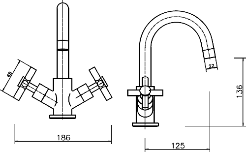 Technical image of Hydra Coast Basin & Bath Shower Mixer Tap Set (Free Shower Kit).