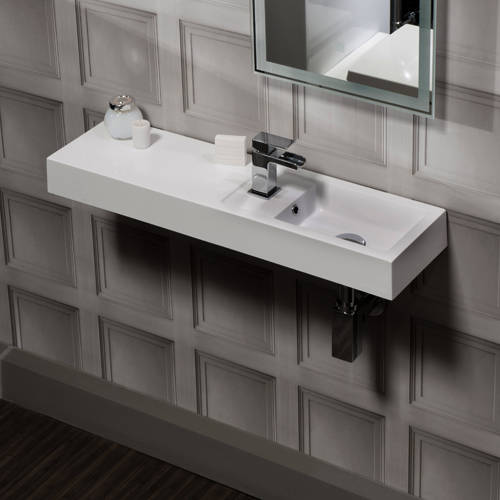 Larger image of Italia Furniture Cube Plus Wall Hung Polymarble Basin With 1 Tap Hole (Reversible).
