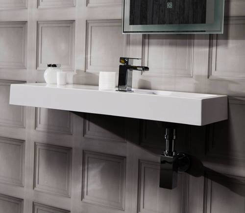 Example image of Italia Furniture Cube Plus Wall Hung Polymarble Basin With 1 Tap Hole (Reversible).