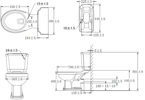 Technical image of Oxford Cromford Traditional Toilet & Cistern With Ceramic Handle.