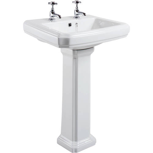 Larger image of Oxford Cromford Traditional Basin & Pedestal (2 Tap Holes).