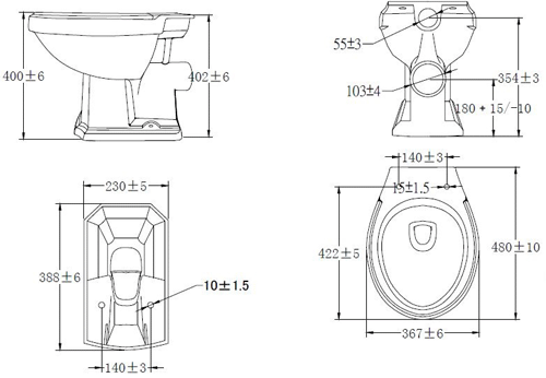 Technical image of Oxford Cromford Traditional Low Level Toilet & Cistern With Flush Pipe.