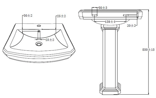 Technical image of Oxford Cromford Traditional Bathroom Suite With 1 Tap Hole Basin.