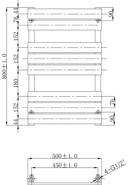 Technical image of Oxford Swift Heated Towel Radiator 800x500mm (Chrome).