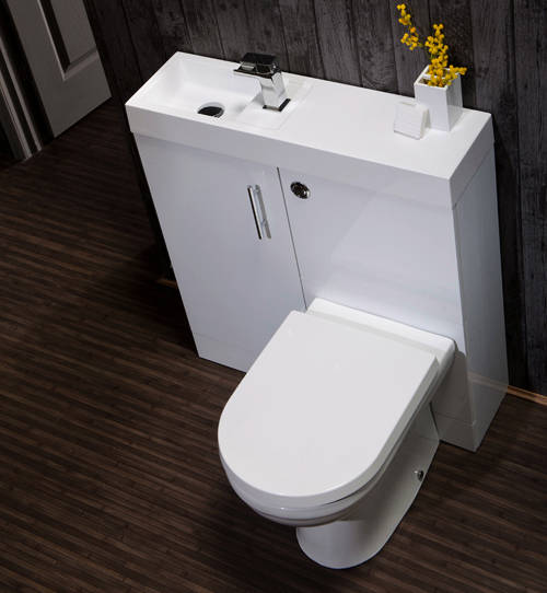 Example image of Italia Furniture Cube Plus Pack With White Vanity, BTW Unit & Basin (LH).