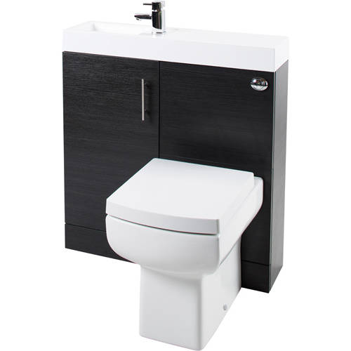 Larger image of Italia Furniture Cube Plus Pack With Black Ash Vanity, BTW Unit & Basin (LH).