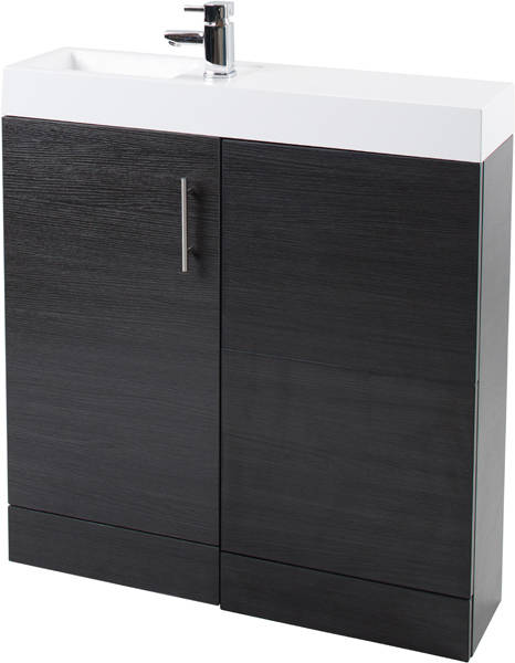 Example image of Italia Furniture Cube Plus Pack With Black Ash Vanity, BTW Unit & Basin (LH).