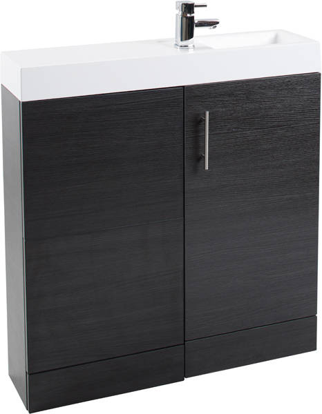 Example image of Italia Furniture Cube Plus Pack With Black Ash Vanity, BTW Unit & Basin (RH).