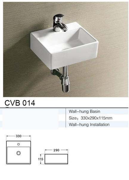 Example image of Oxford Wall Hung Small Cloakroom Basin 330x290mm (1 Tap Hole).