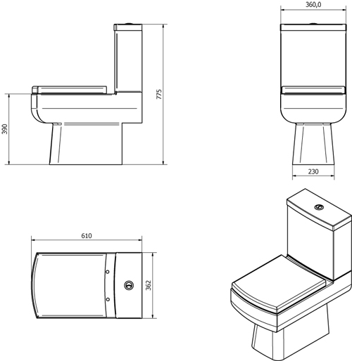 Technical image of Oxford Daisy Lou Suite With Close Coupled Toilet, Seat, Basin & Semi Pedestal