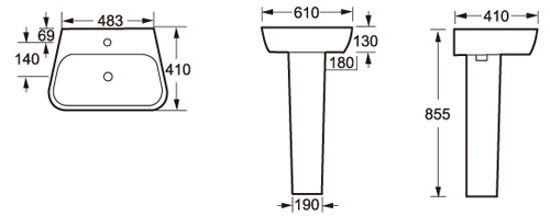 Technical image of Oxford Dearne Bathroom Suite With Toilet, Cistern, Seat, Basin & Full Pedestal.