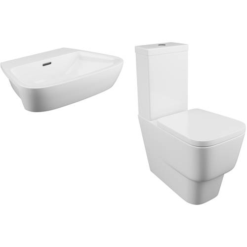 Larger image of Oxford Dearne Bathroom Suite With Toilet, Cistern, Seat & Semi Recessed Basin.