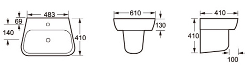 Technical image of Oxford Dearne Bathroom Suite With BTW Toilet Pan, Basin & Semi Pedestal.