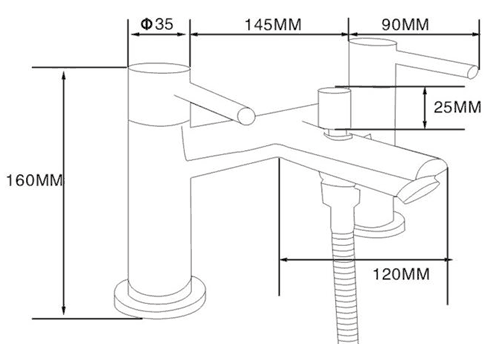 Technical image of Hydra Eden Bath Shower Mixer Tap With Shower Kit (Chrome).