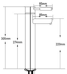 Technical image of Hydra Eden High Rise Basin Mixer Tap (Chrome).