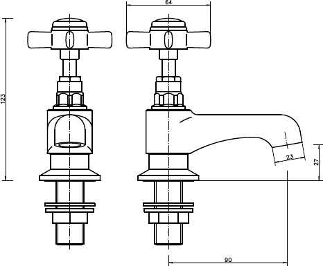 Technical image of Hydra Eton Basin Taps (Pair, Chrome).